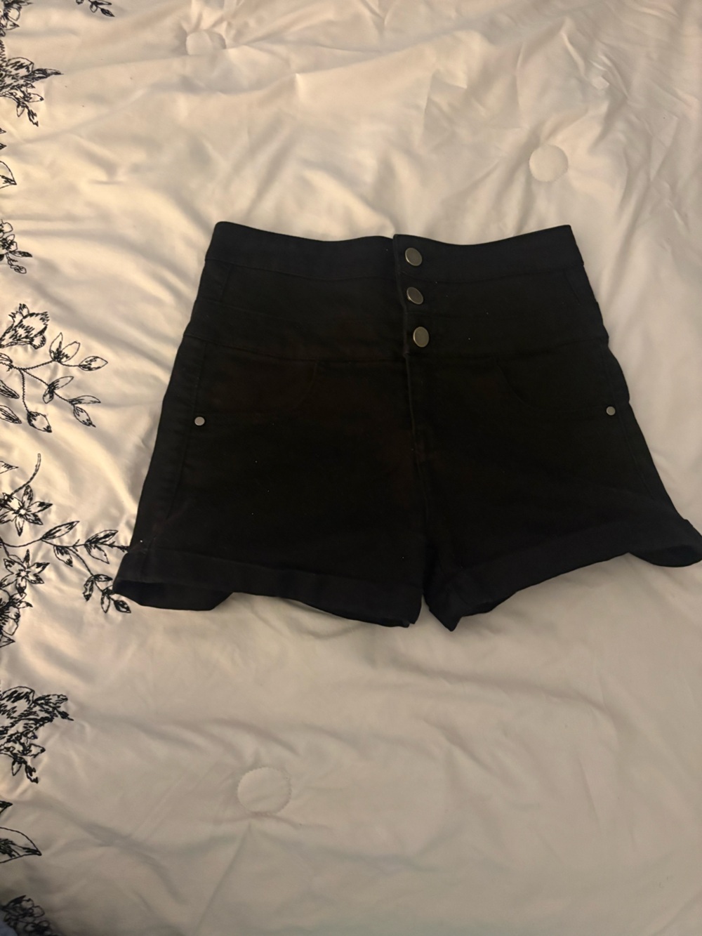 High-Waist Black Button-Front Women's Shorts